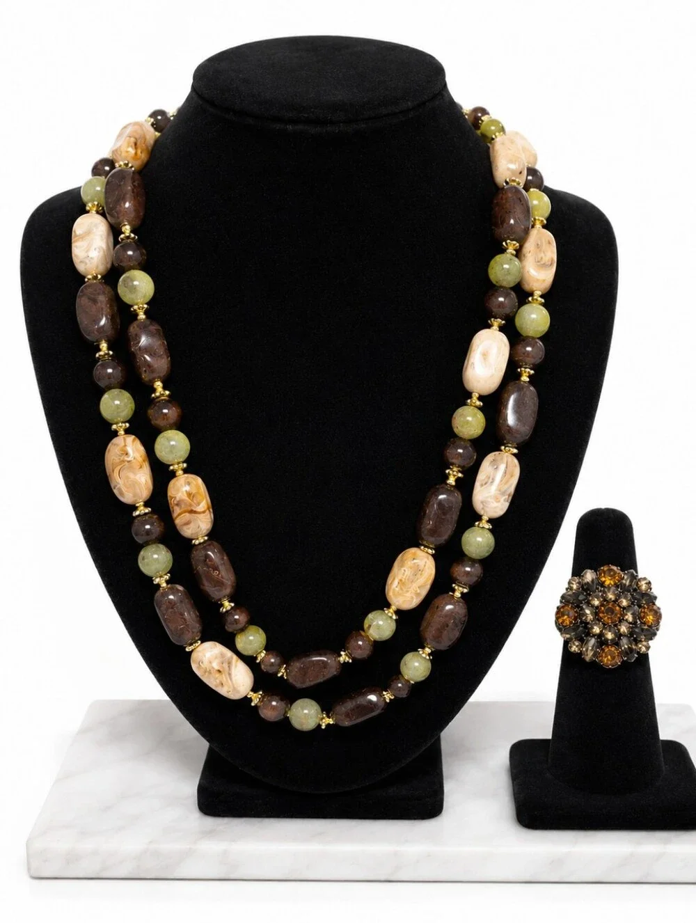 Boho Earth-Tone Double Strand Beaded Necklace 24